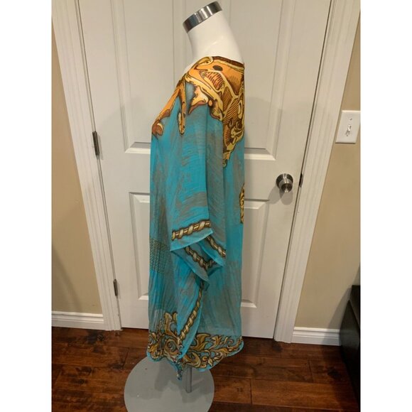Alberto Makali Light Blue Cover-Up Top W/Gold Paisley Print $135, Size M, NWT! - Picture 5 of 7